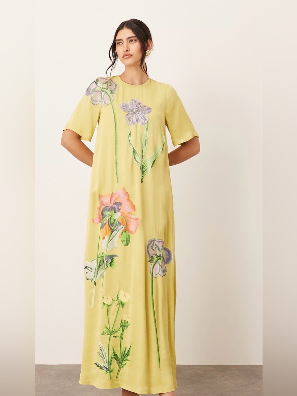 ARRANGE Embroidered Floral Maxi BNWT Sz 14 Lime Green